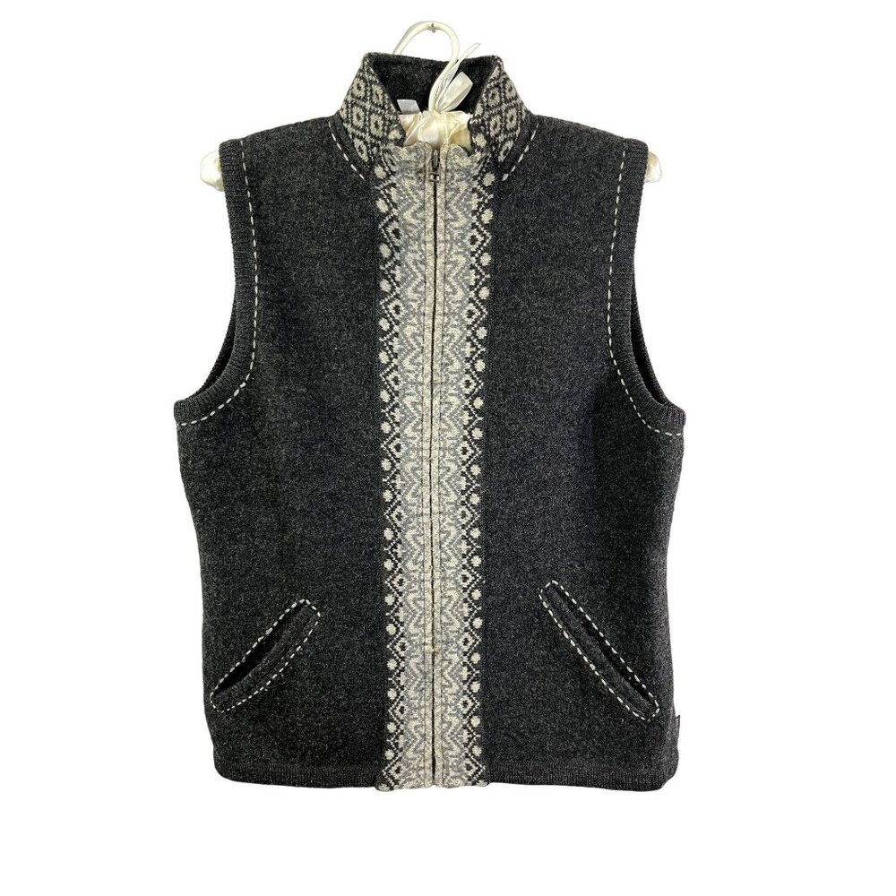 Vintage Woolrich Sweater Vest Onyx Heather Gray M Geometric Aztec Diamond